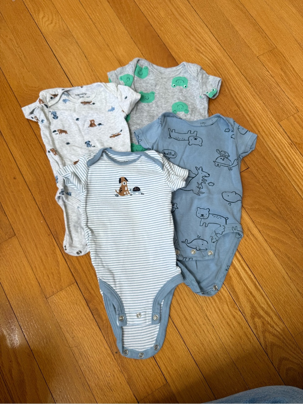 Carter’s Short-Sleeve One-Piece Bodysuit Pack - Blue, Gray, Green, 3 month